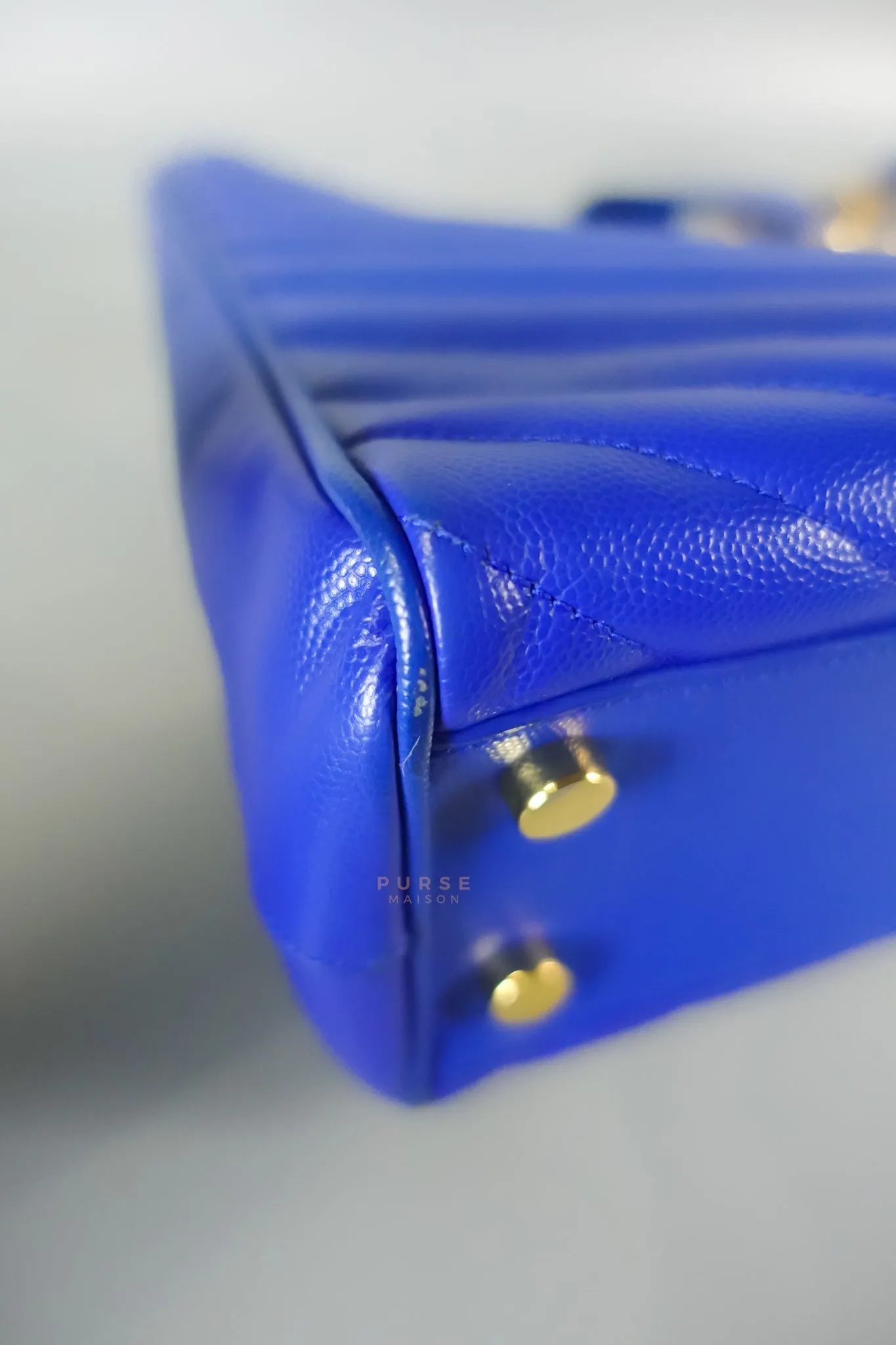 Cassandre Electric Blue Chevrone Quilted Leather Chain Bag