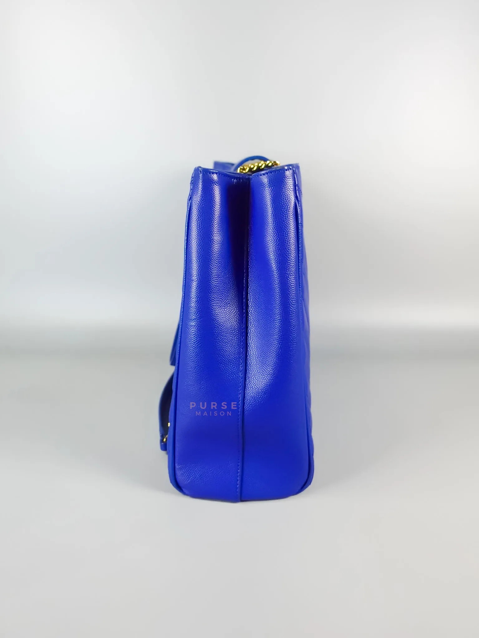 Cassandre Electric Blue Chevrone Quilted Leather Chain Bag