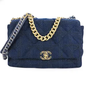 Chanel 19 Maxi Flap Bag in 20K Navy Black Tweed