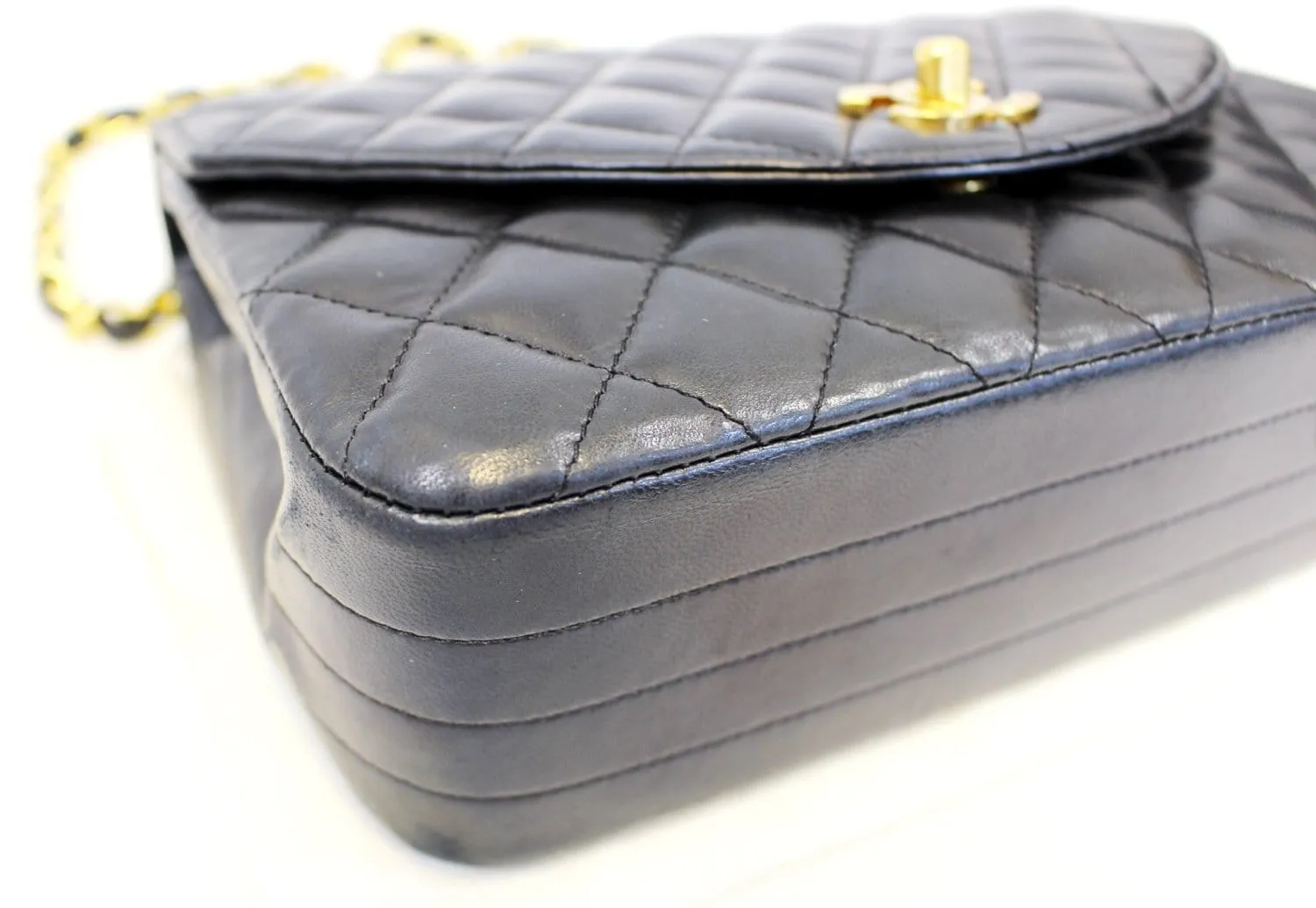 Chanel 9" Black Quilted Leather Shoulder Classic Flap Bag Vintage