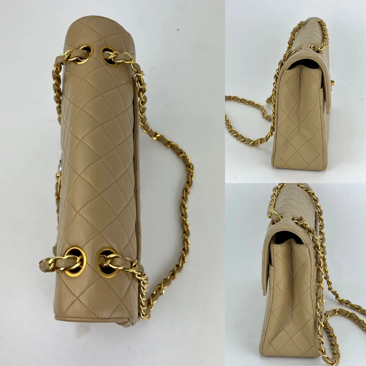 CHANEL Bag Quilted CC Single Flap Chain Shoulder Bag  Purse Beige Lambskin preowned