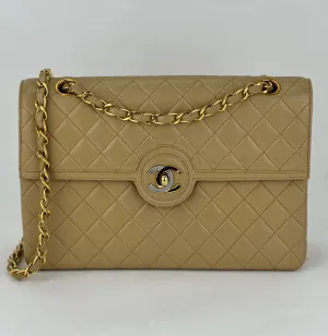 CHANEL Bag Quilted CC Single Flap Chain Shoulder Bag  Purse Beige Lambskin preowned