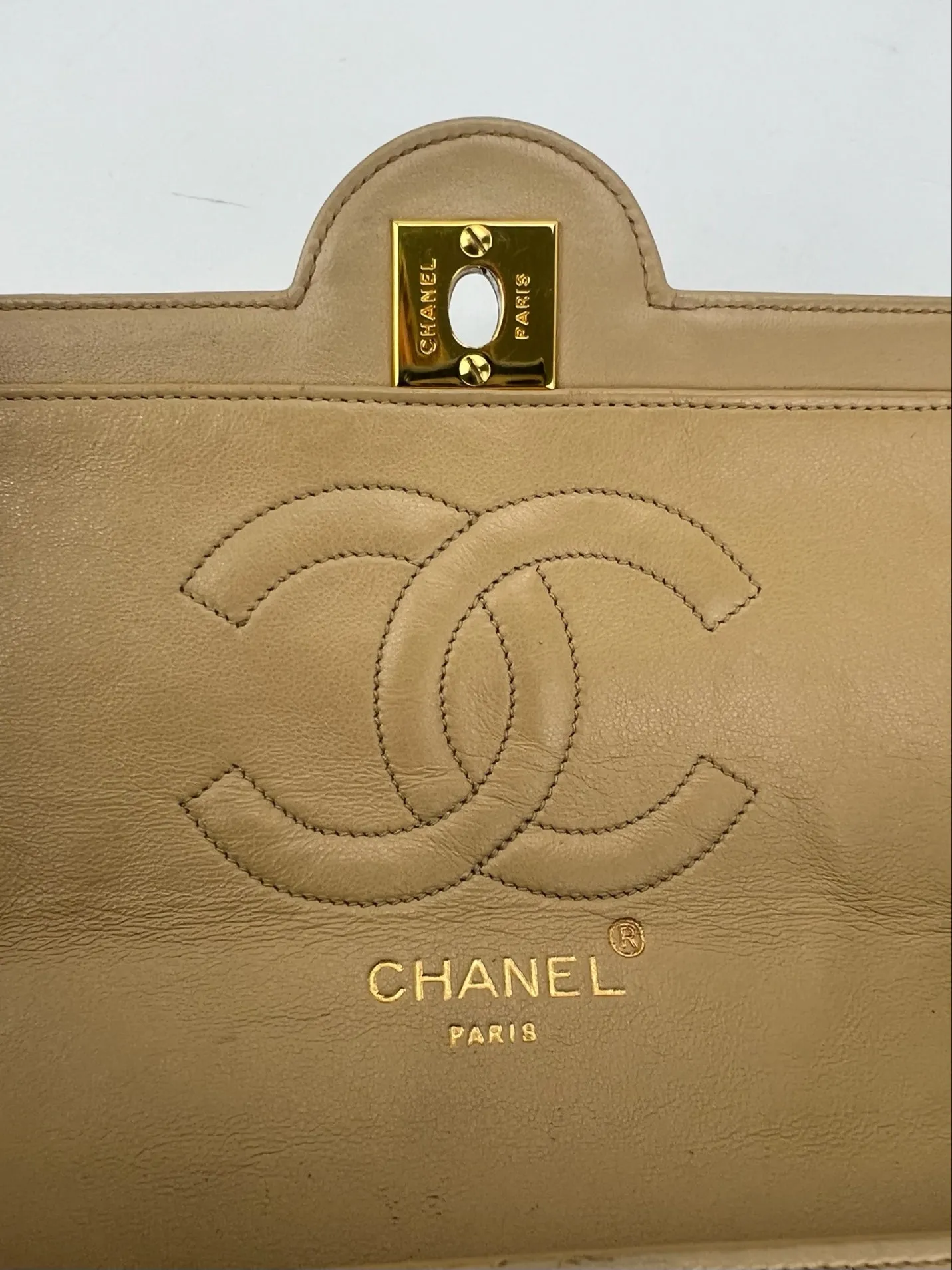 CHANEL Bag Quilted CC Single Flap Chain Shoulder Bag  Purse Beige Lambskin preowned