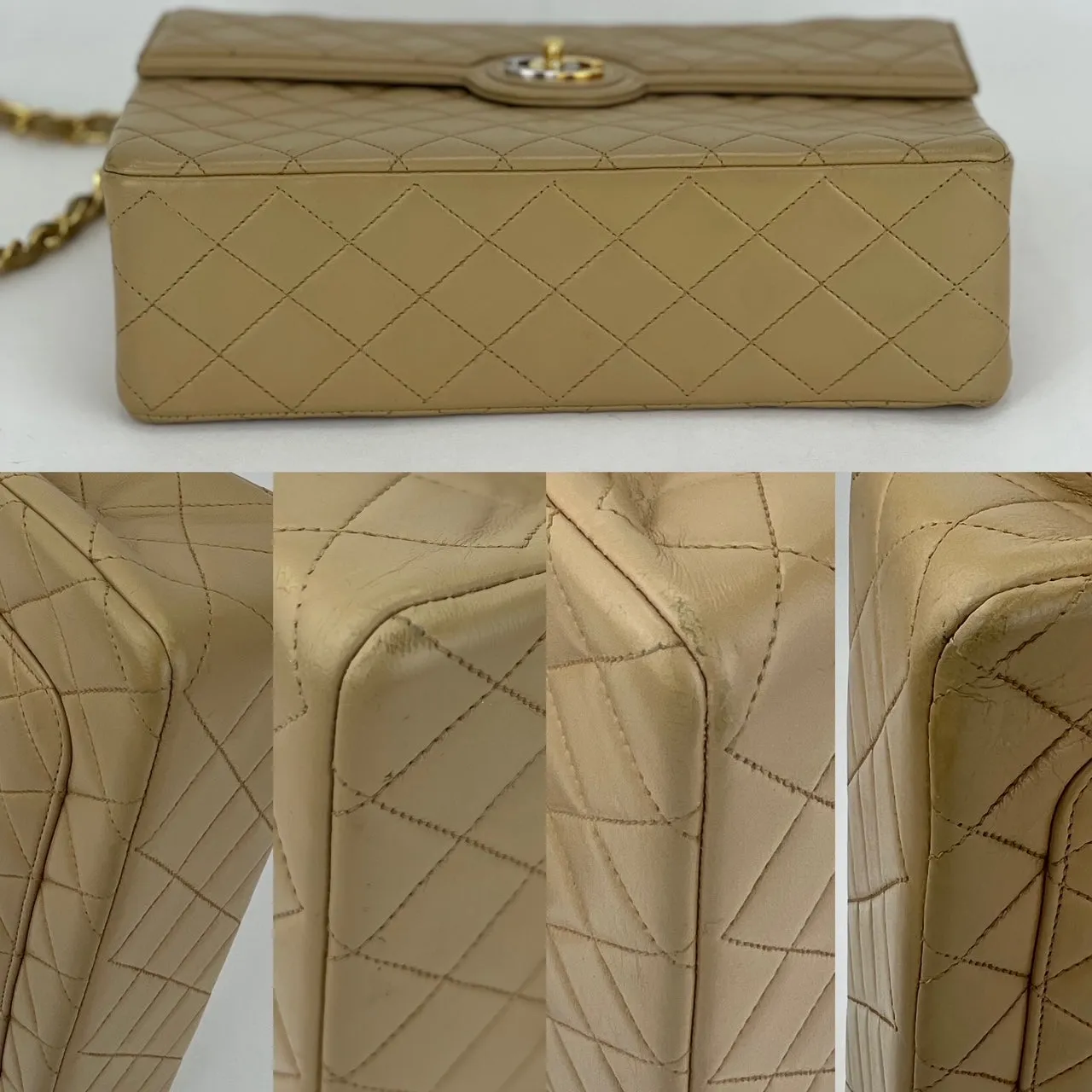 CHANEL Bag Quilted CC Single Flap Chain Shoulder Bag  Purse Beige Lambskin preowned