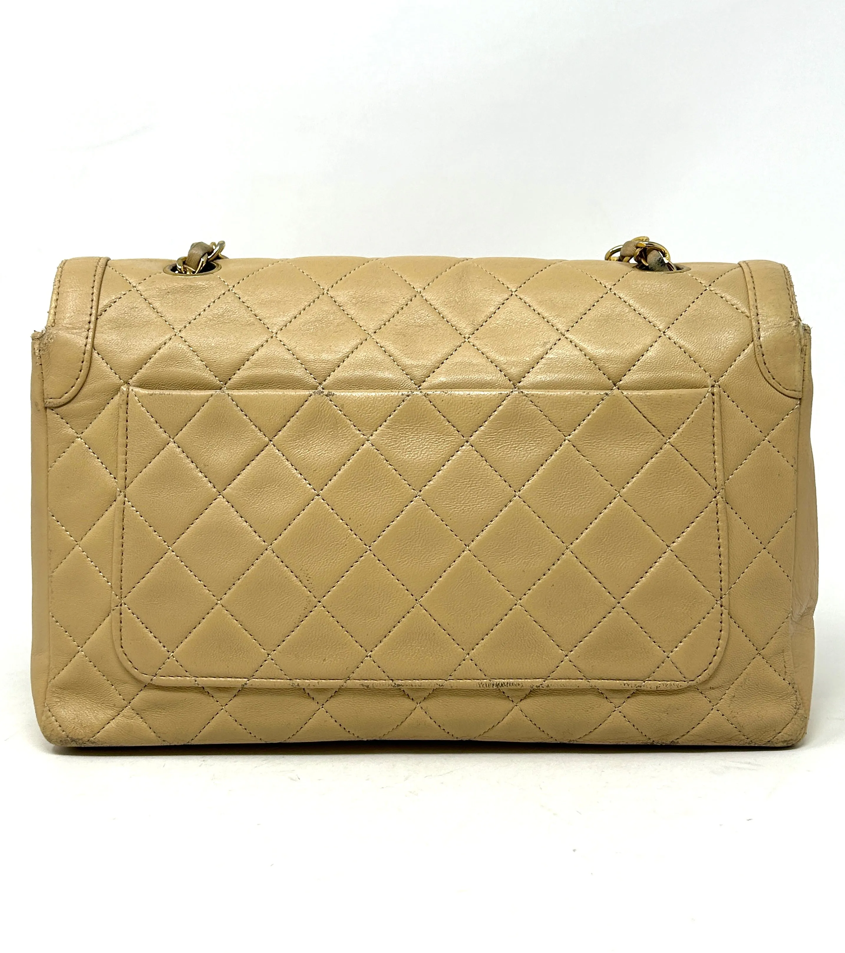 Chanel Beige Quilted Leather CC Logo Flap Shoulder Bag 24K Gold Plated - Preloved