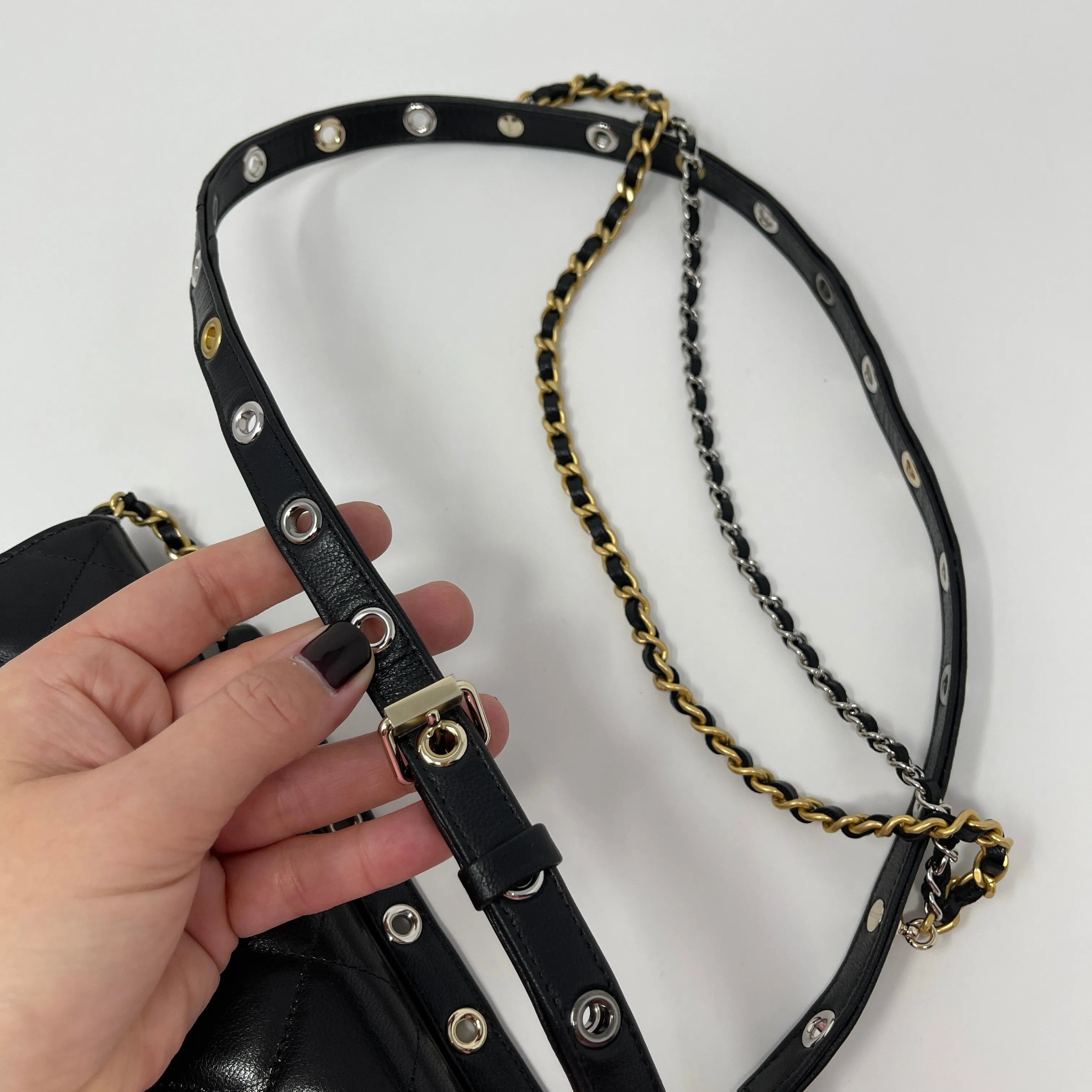 Chanel Black Quilted Lambskin Wallet On Chain Brushed Gold and Silver Hardware