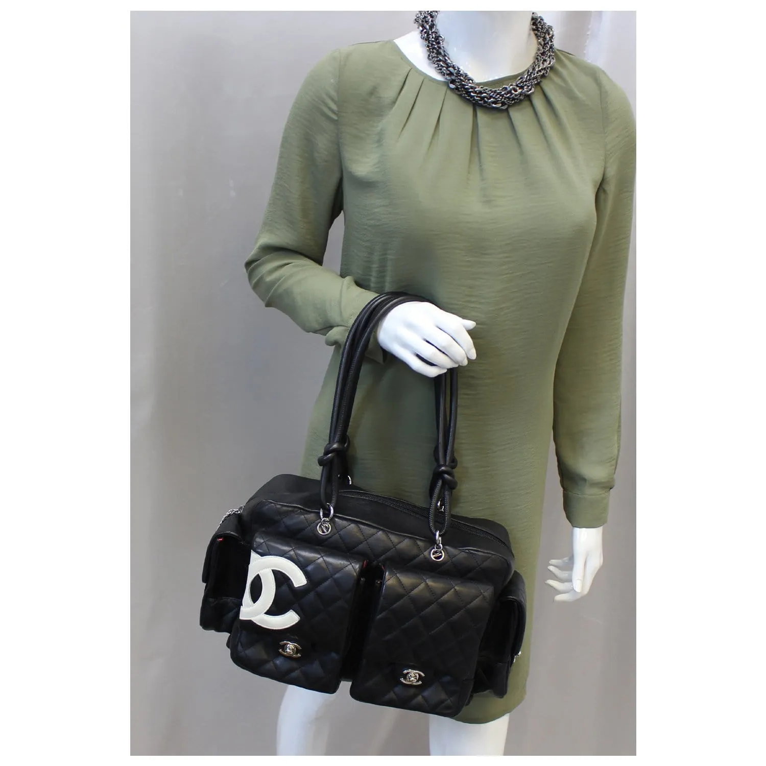 CHANEL Black Quilted Leather Ligne Cambon Reporter Shoulder Bag