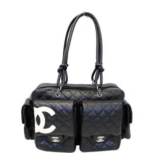 CHANEL Black Quilted Leather Ligne Cambon Reporter Shoulder Bag