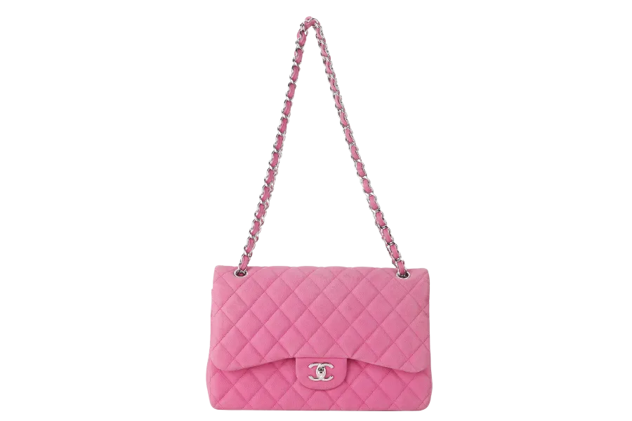CHANEL CLASSIC DOUBLE FLAP BAG JUMBO FUSCHIA SUEDE CAVIAR SILVER HARDWARE (1803xxxx) NO DUST COVER