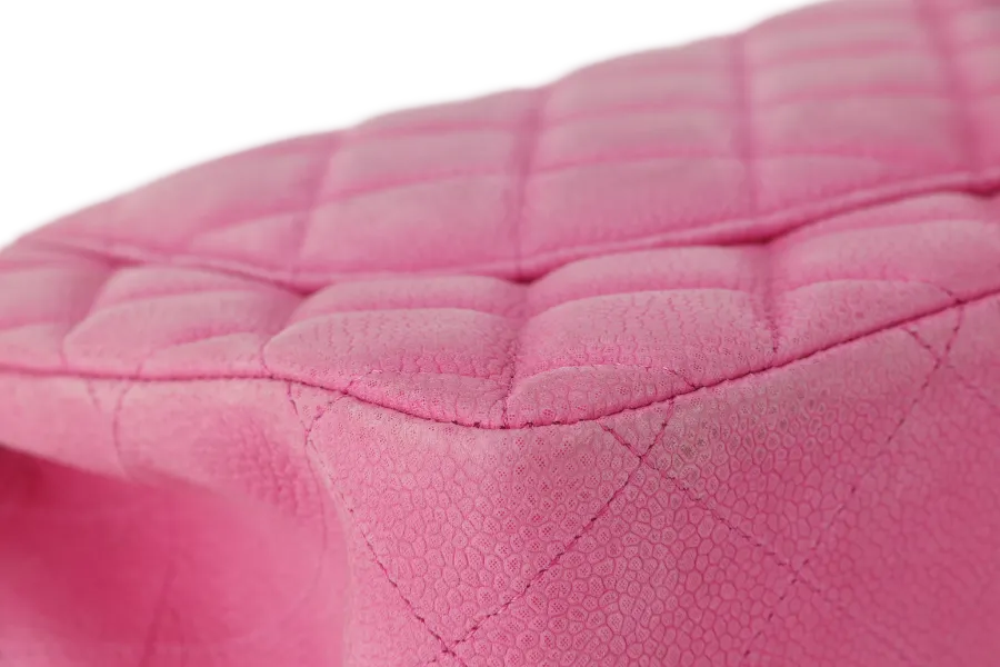 CHANEL CLASSIC DOUBLE FLAP BAG JUMBO FUSCHIA SUEDE CAVIAR SILVER HARDWARE (1803xxxx) NO DUST COVER