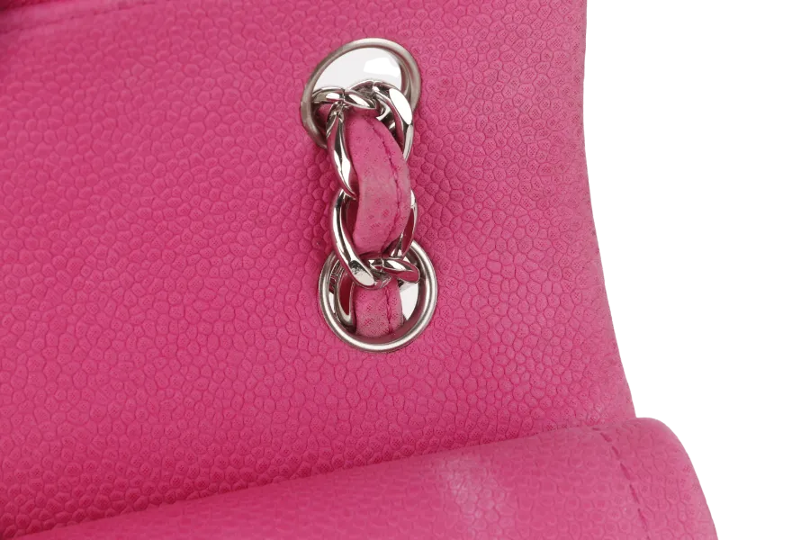 CHANEL CLASSIC DOUBLE FLAP BAG JUMBO FUSCHIA SUEDE CAVIAR SILVER HARDWARE (1803xxxx) NO DUST COVER