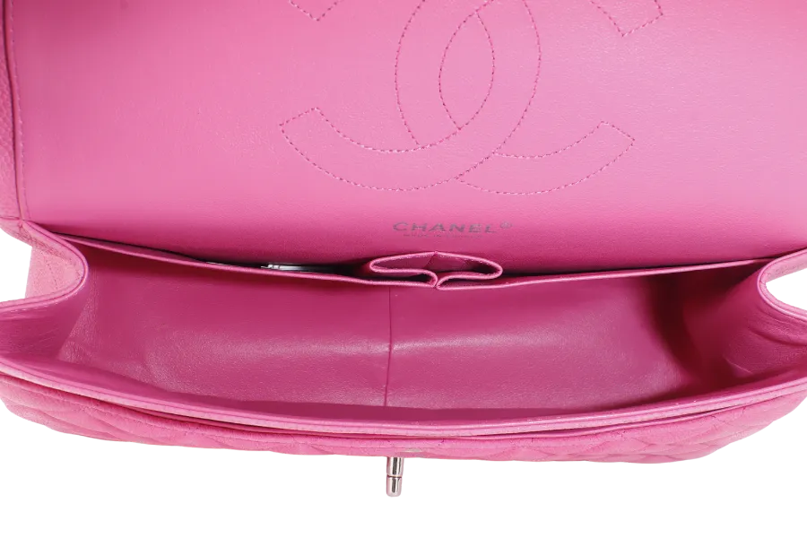 CHANEL CLASSIC DOUBLE FLAP BAG JUMBO FUSCHIA SUEDE CAVIAR SILVER HARDWARE (1803xxxx) NO DUST COVER