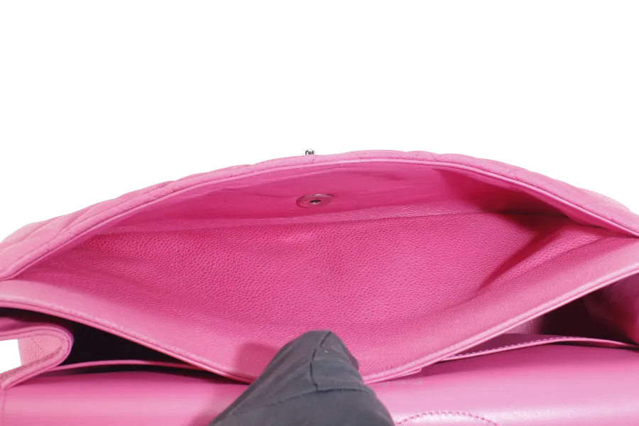 CHANEL CLASSIC DOUBLE FLAP BAG JUMBO FUSCHIA SUEDE CAVIAR SILVER HARDWARE (1803xxxx) NO DUST COVER