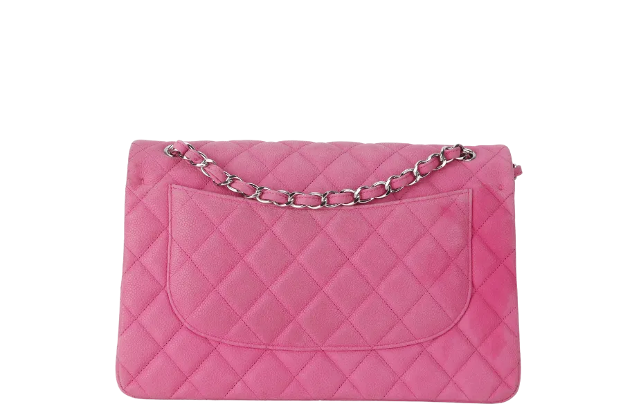 CHANEL CLASSIC DOUBLE FLAP BAG JUMBO FUSCHIA SUEDE CAVIAR SILVER HARDWARE (1803xxxx) NO DUST COVER