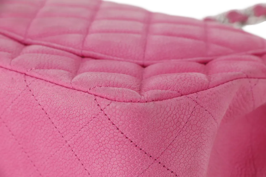 CHANEL CLASSIC DOUBLE FLAP BAG JUMBO FUSCHIA SUEDE CAVIAR SILVER HARDWARE (1803xxxx) NO DUST COVER