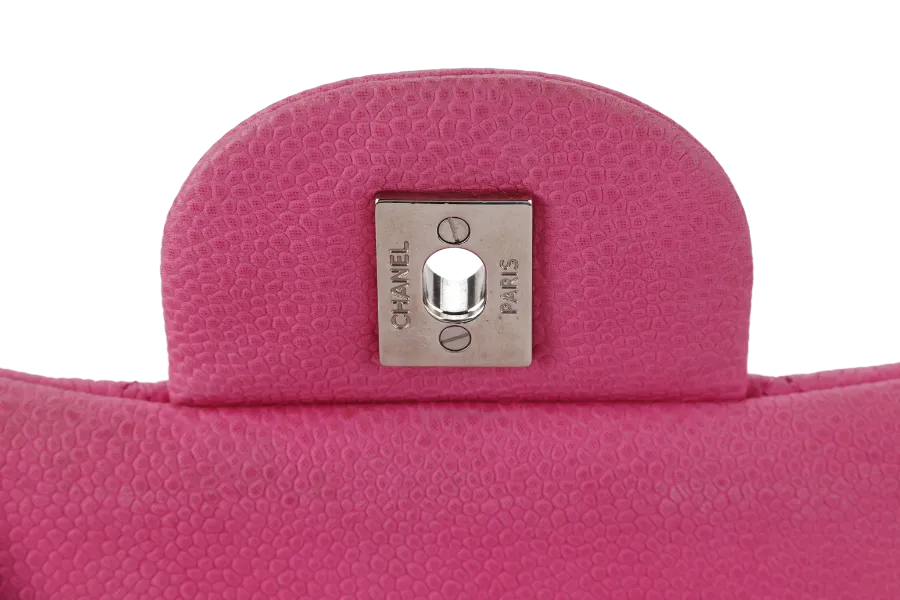 CHANEL CLASSIC DOUBLE FLAP BAG JUMBO FUSCHIA SUEDE CAVIAR SILVER HARDWARE (1803xxxx) NO DUST COVER