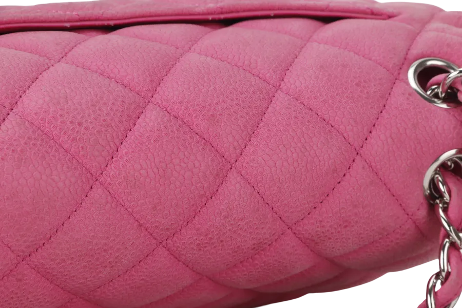 CHANEL CLASSIC DOUBLE FLAP BAG JUMBO FUSCHIA SUEDE CAVIAR SILVER HARDWARE (1803xxxx) NO DUST COVER