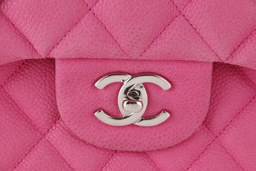 CHANEL CLASSIC DOUBLE FLAP BAG JUMBO FUSCHIA SUEDE CAVIAR SILVER HARDWARE (1803xxxx) NO DUST COVER