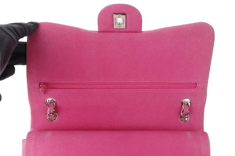 CHANEL CLASSIC DOUBLE FLAP BAG JUMBO FUSCHIA SUEDE CAVIAR SILVER HARDWARE (1803xxxx) NO DUST COVER