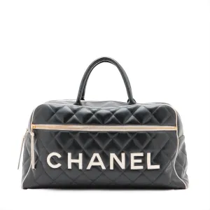 Chanel Logo Matelasse Black Quilted Calfskin Bowler Boston Bag #2504