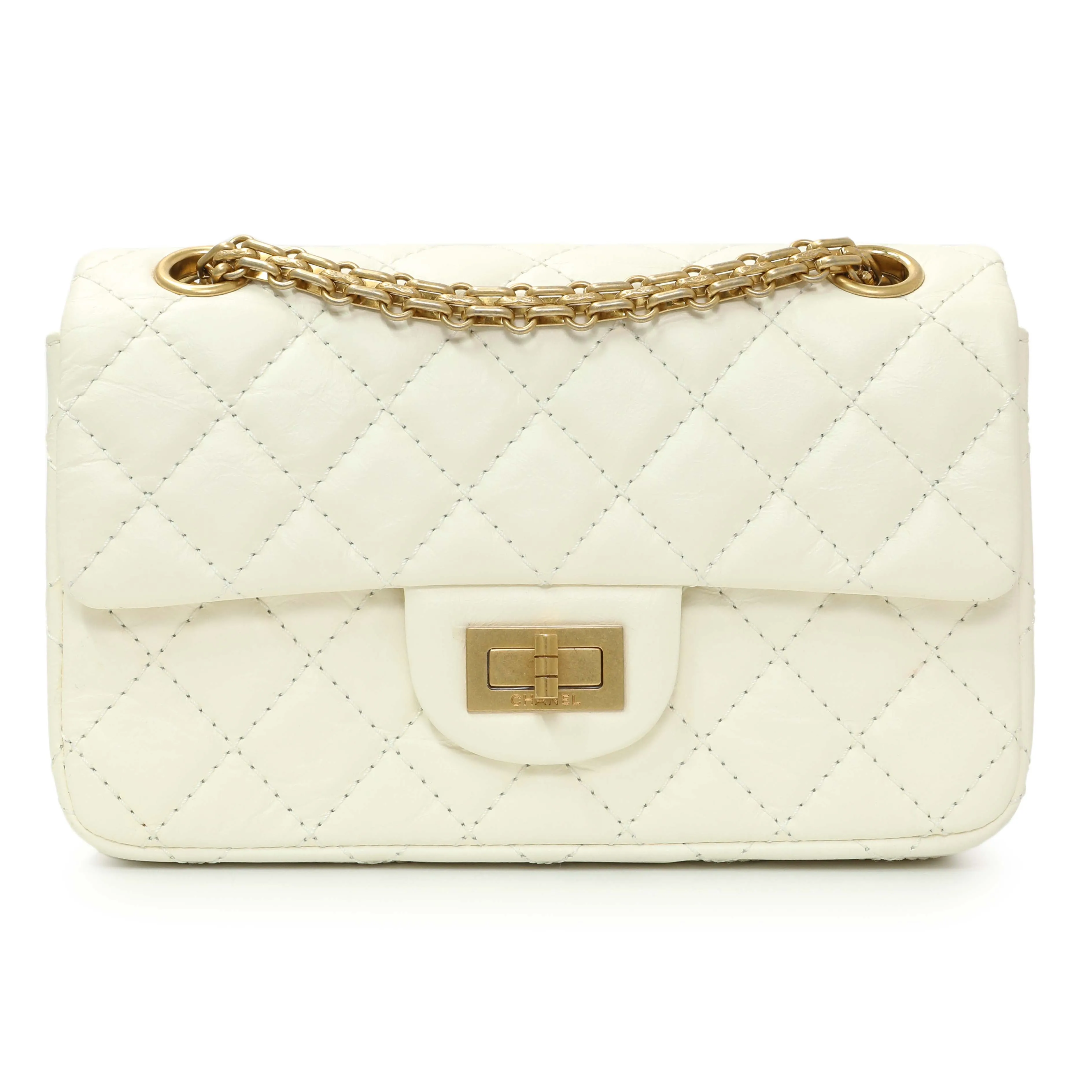 Chanel White Quilted Aged Calfskin 2.55 Reissue Flap 224