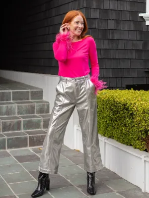 CHERYL cropped pant Silver Faux Leather