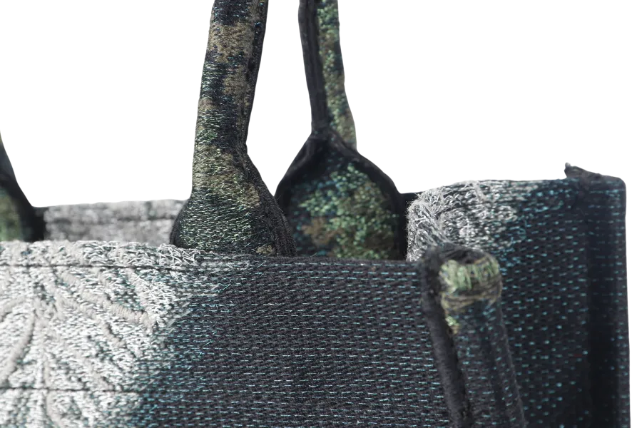 CHRISTIAN DIOR TIE VERTICAL BOOK TOTE (50-MA-0260) BLACK, GREEN & WHITE  CANVAS WITH CARD, DUST COVER AND BOX