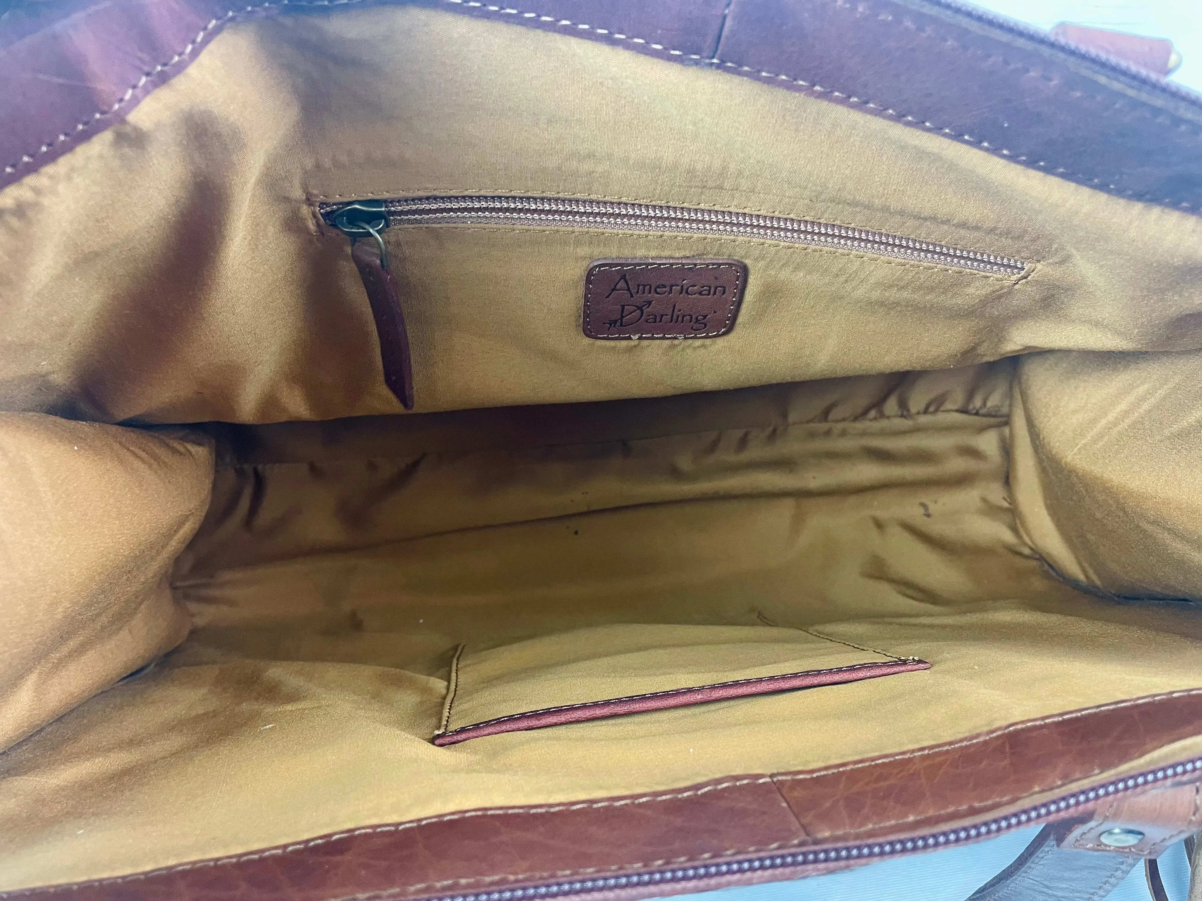CLEARANCE! Leather Tooled, Gold Studded Hide Arm Handle Handbag