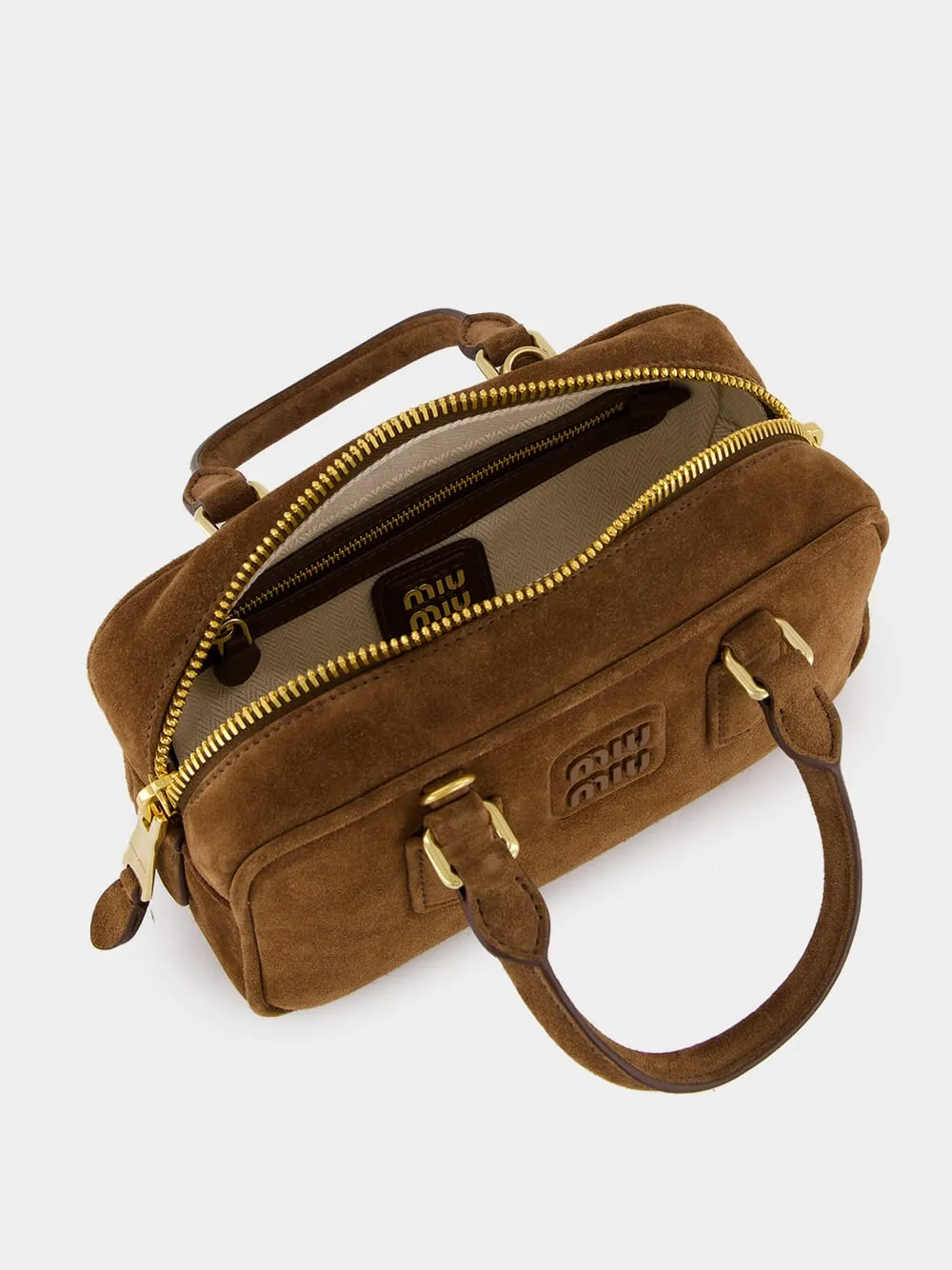 Cocoa Brown Suede Arcadie Top-Handle Bag
