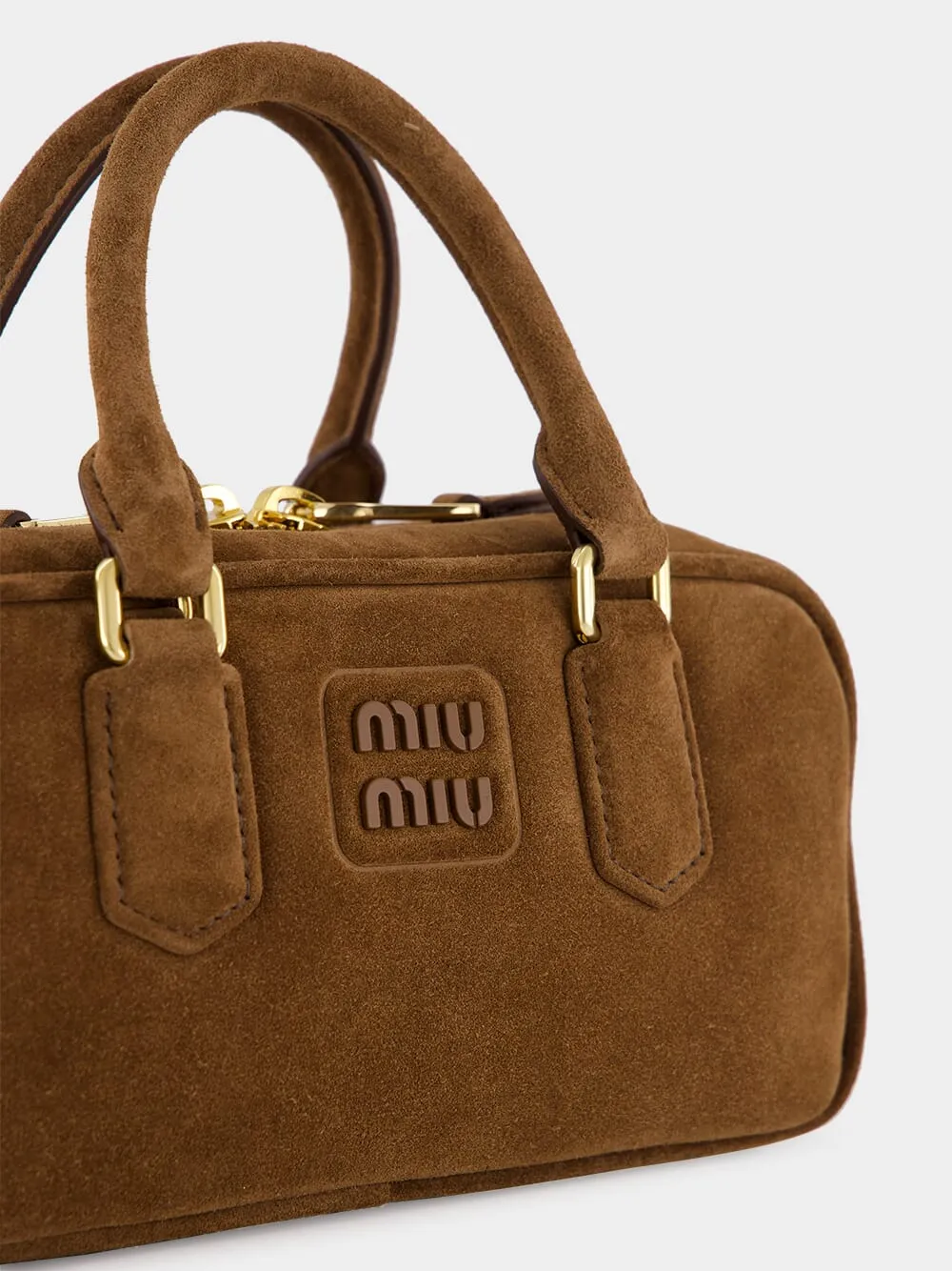 Cocoa Brown Suede Arcadie Top-Handle Bag