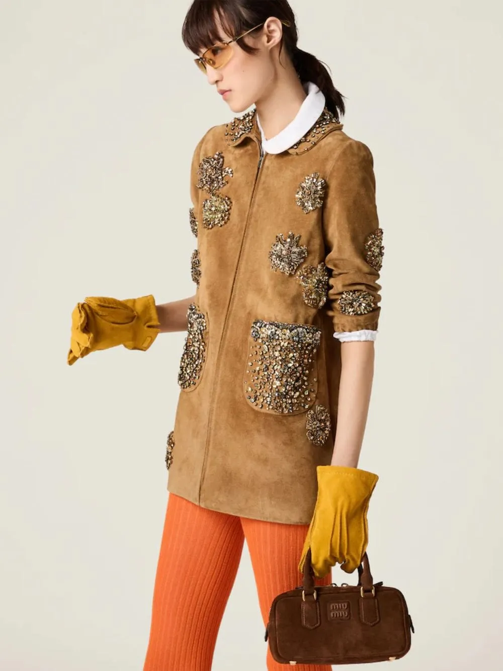 Cocoa Brown Suede Arcadie Top-Handle Bag