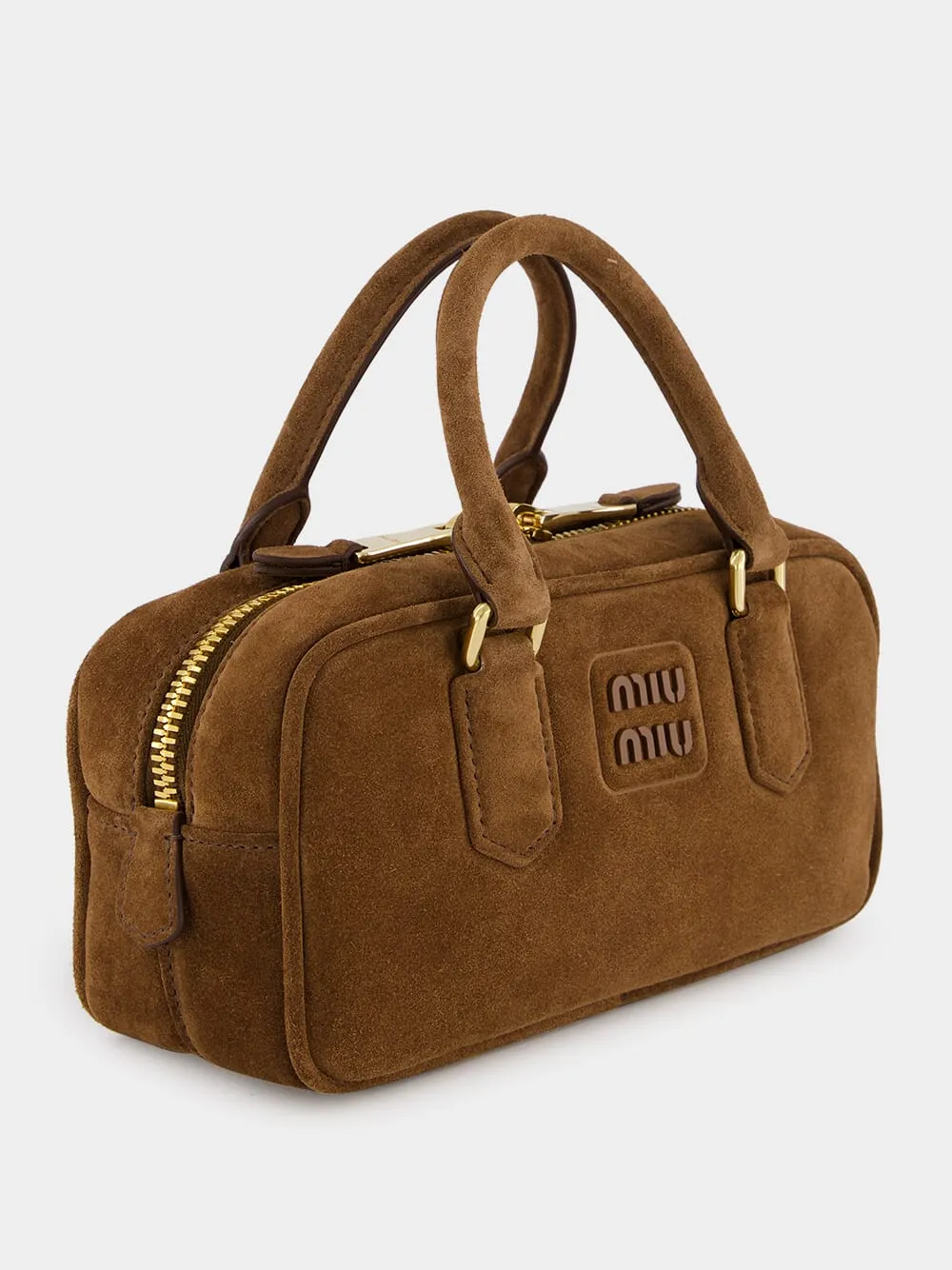 Cocoa Brown Suede Arcadie Top-Handle Bag