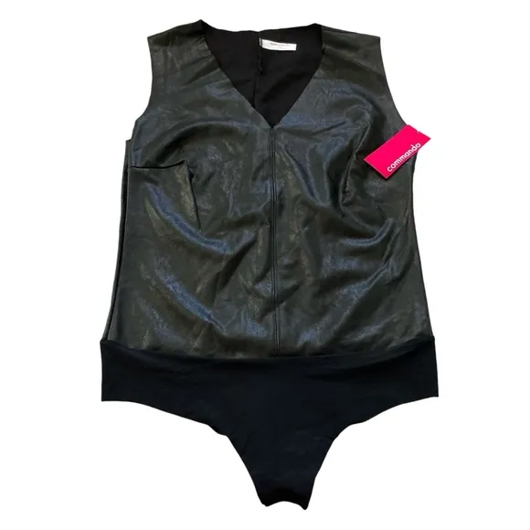 Commando faux leather v-neck gothic bodysuit black size large