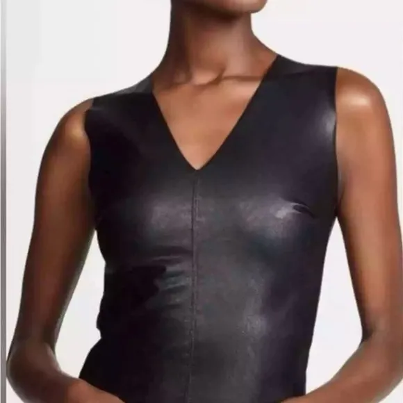 Commando faux leather v-neck gothic bodysuit black size large