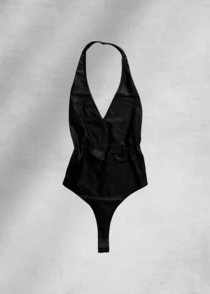 Cora Vegan Leather Bodysuit - Black