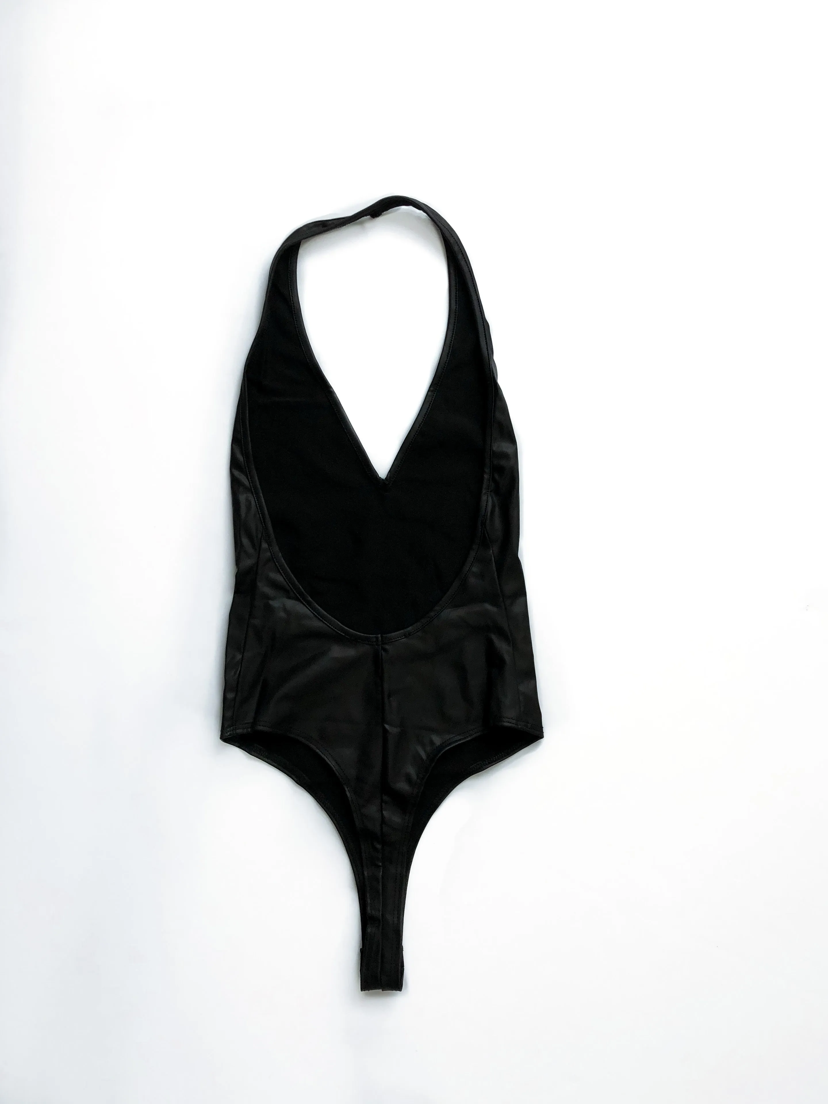 Cora Vegan Leather Bodysuit - Black