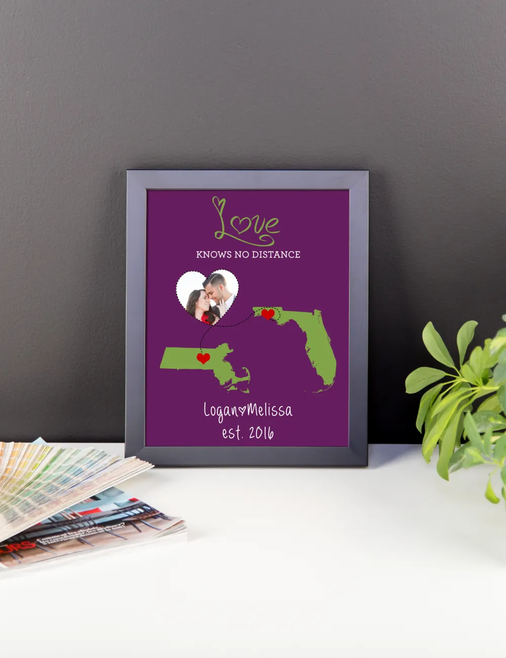Couples Gift, Boyfriend, Girlfriend, Fiance, Long Distance Relationship Map, Print, Framed or Canvas