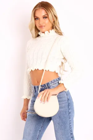 Cream Faux Leather Rounded Cross Body Bag - Toby
