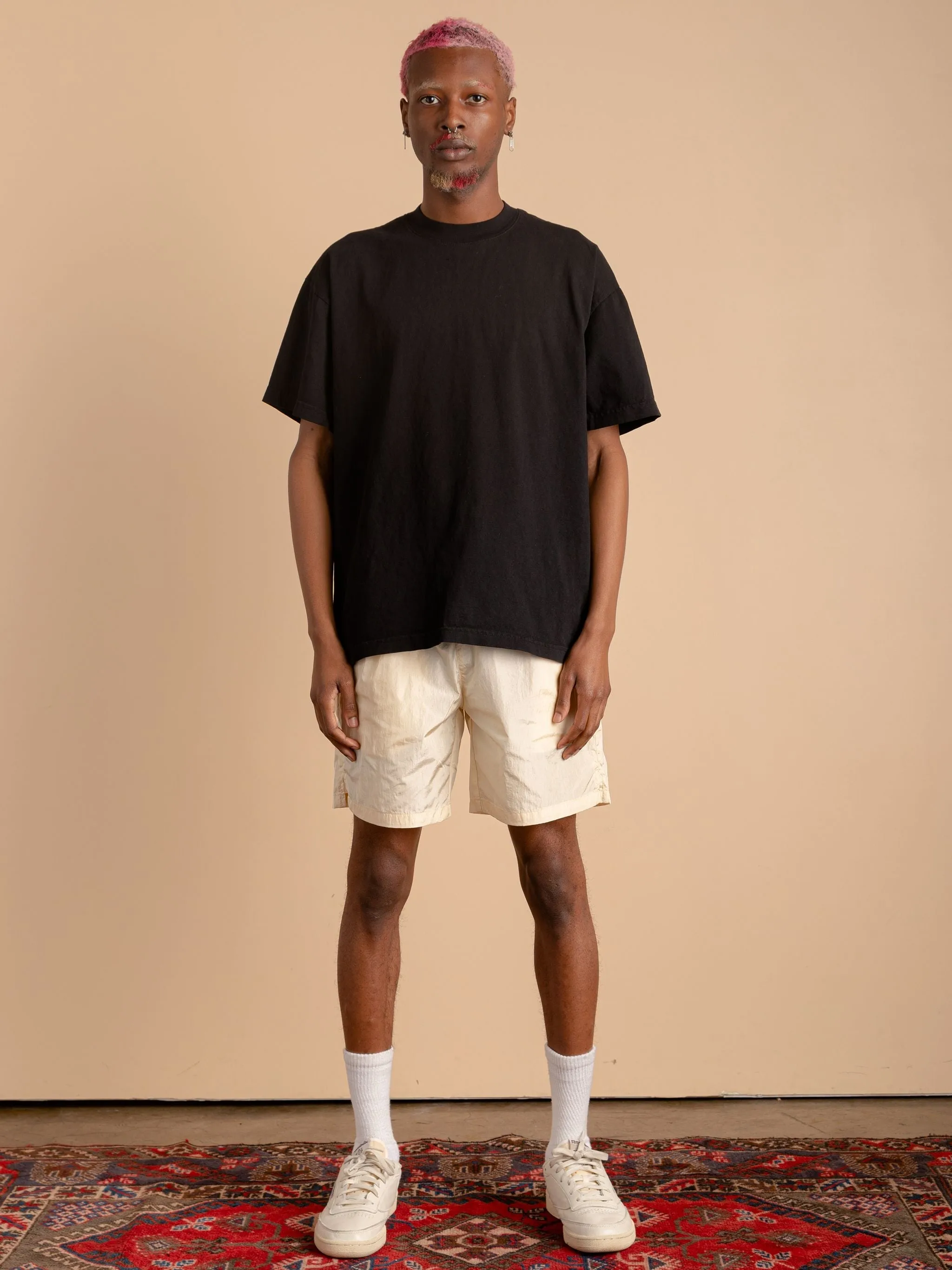 Crinkle Nylon Shorts-Cream
