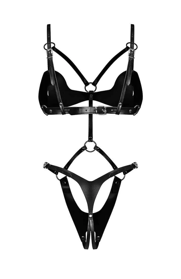 Crotchless faux leather body - Dame Controle