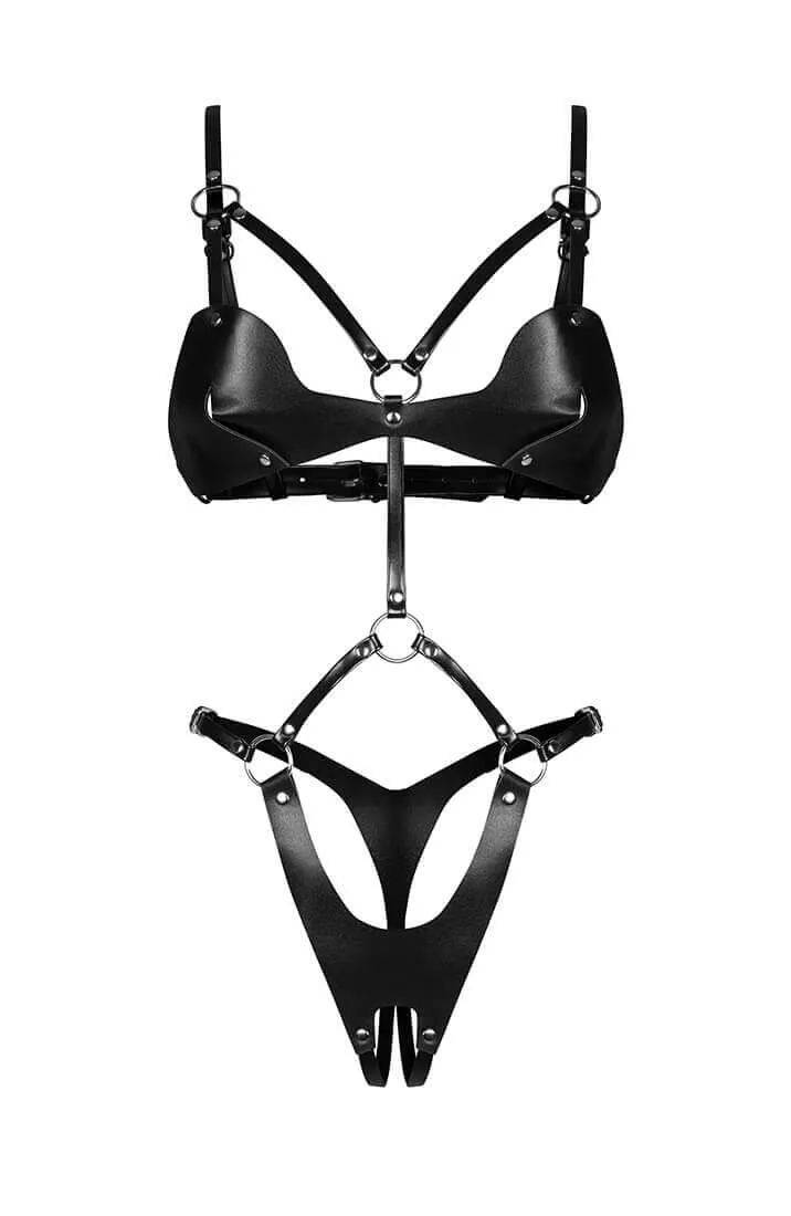Crotchless faux leather body - Dame Controle
