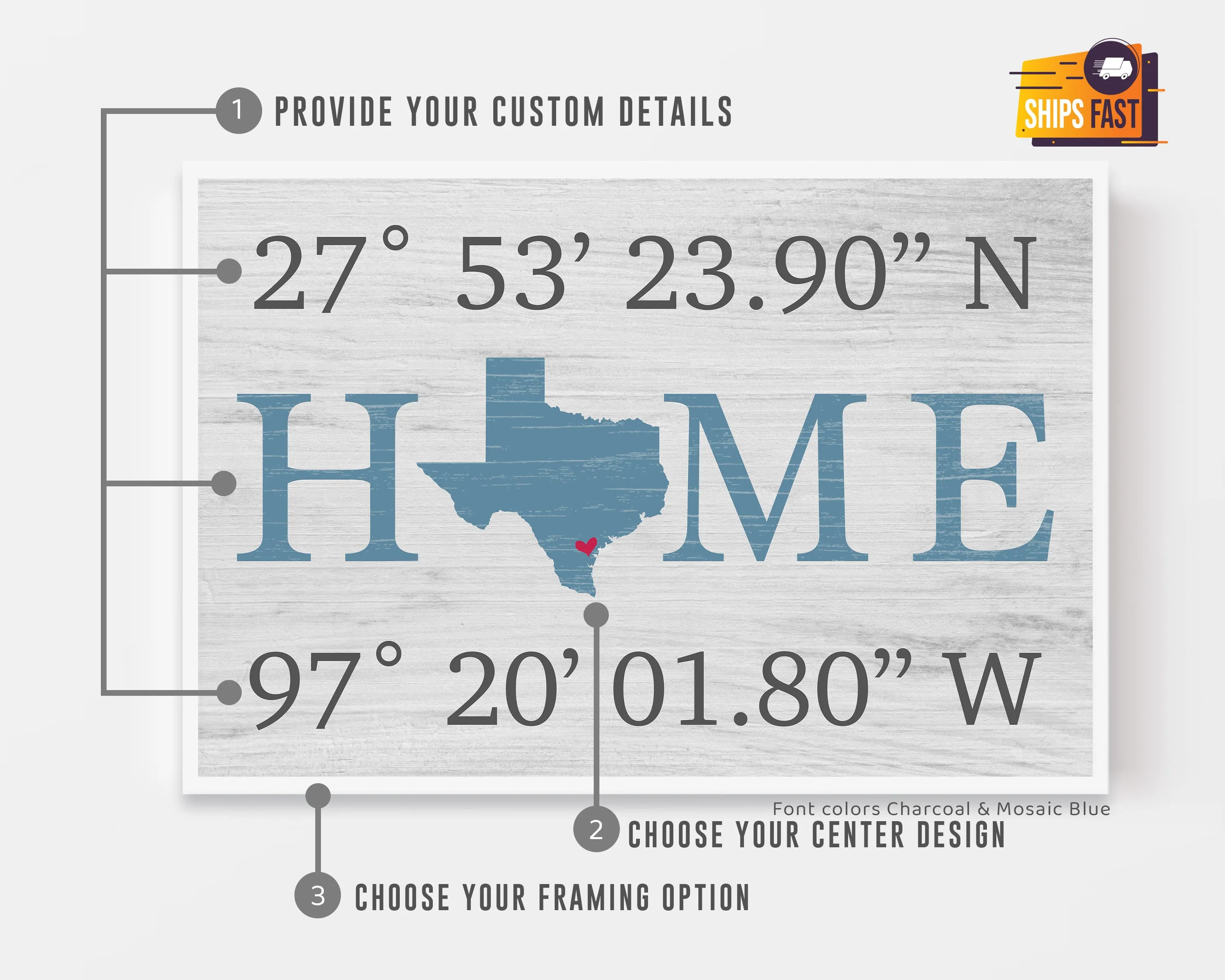 Custom Housewarming Gift | HOME Sign with GPS Coordinates