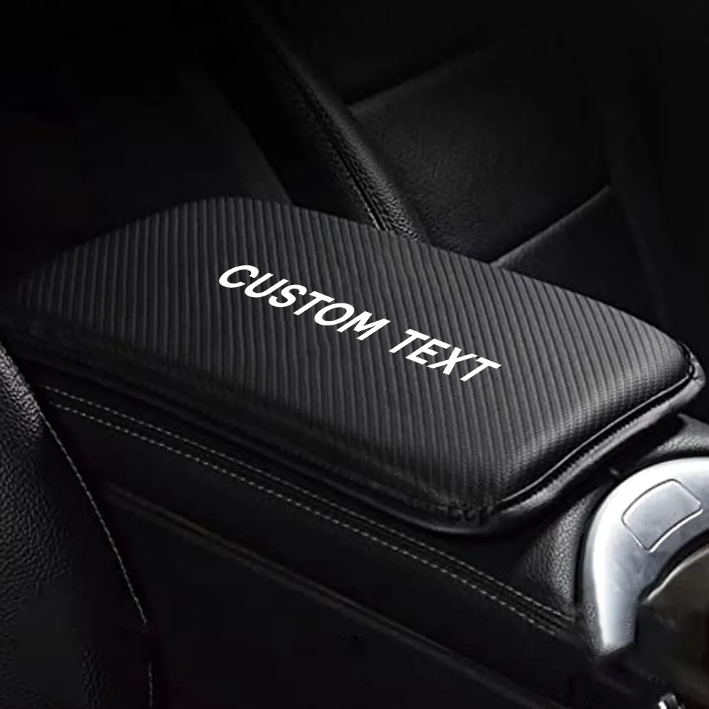 Custom Text For Center Console Pad, Compatible with All Cars, Carbon Fiber PU Leather Auto Armrest Cover Protector, Waterproof Car Armrest Seat Box Cover MC13991