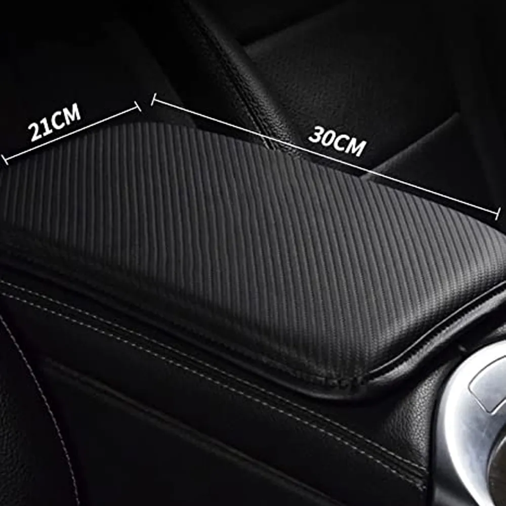 Custom Text For Center Console Pad, Compatible with All Cars, Carbon Fiber PU Leather Auto Armrest Cover Protector, Waterproof Car Armrest Seat Box Cover MC13991