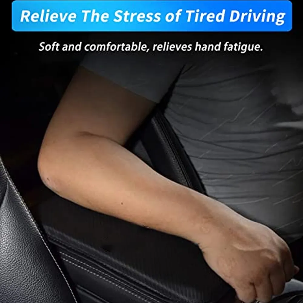 Custom Text For Center Console Pad, Compatible with All Cars, Carbon Fiber PU Leather Auto Armrest Cover Protector, Waterproof Car Armrest Seat Box Cover MC13991