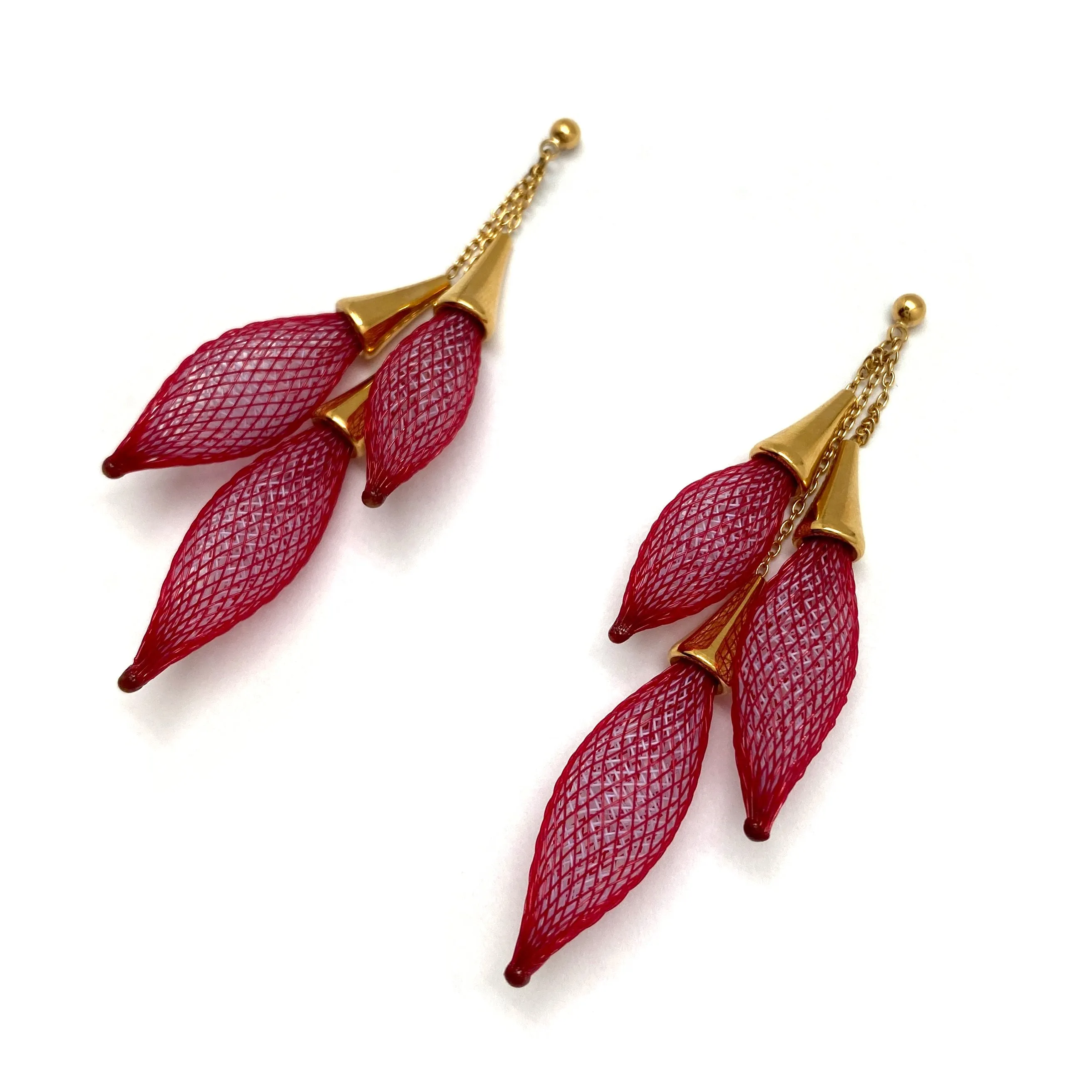Dark Pink Triple Bulb Dangle Earrings