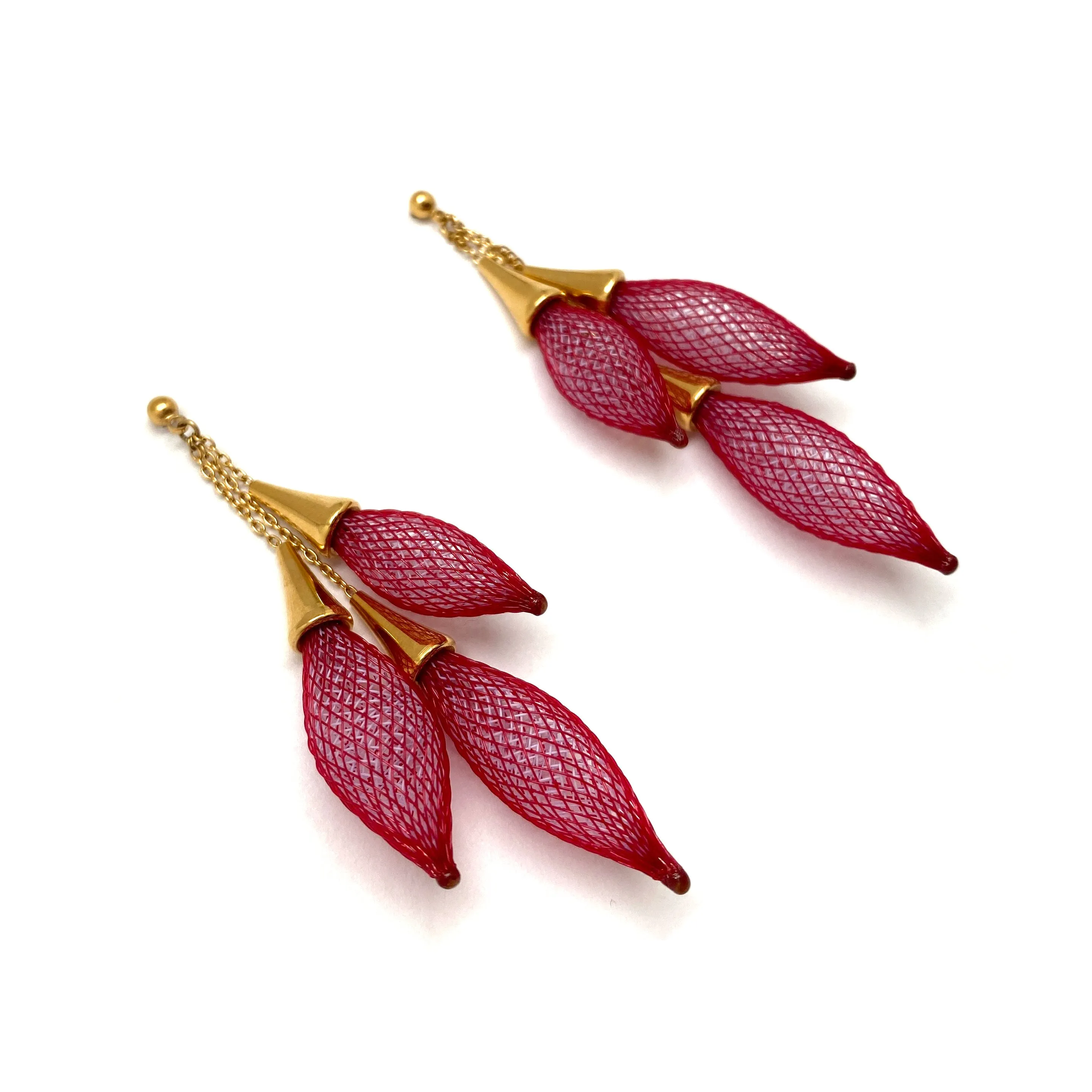 Dark Pink Triple Bulb Dangle Earrings