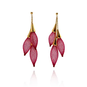 Dark Pink Triple Bulb Dangle Earrings