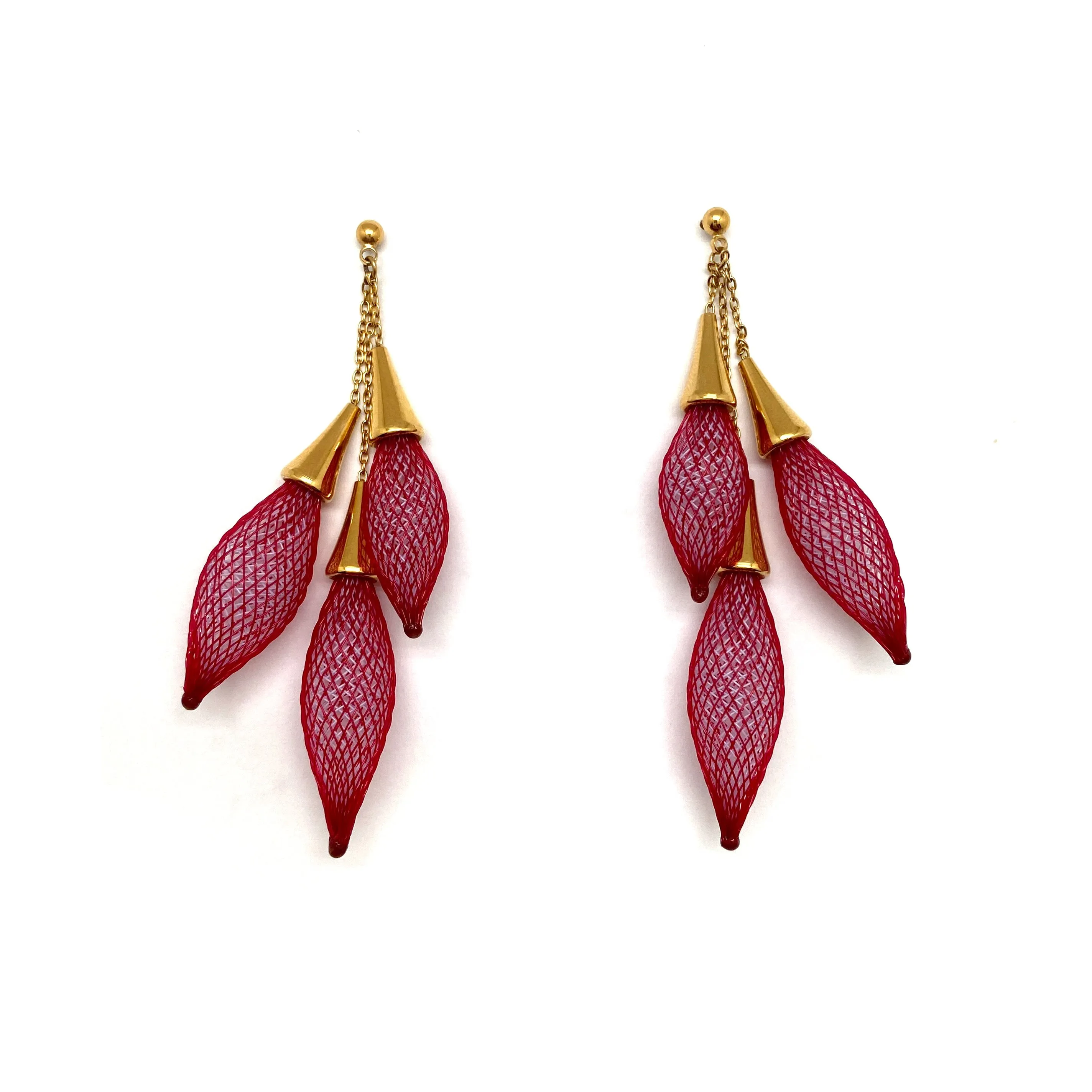 Dark Pink Triple Bulb Dangle Earrings
