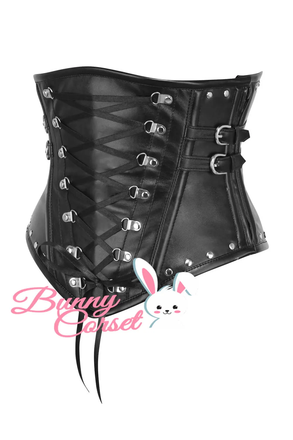 Dashawn Black Faux Leather Underbust Corset